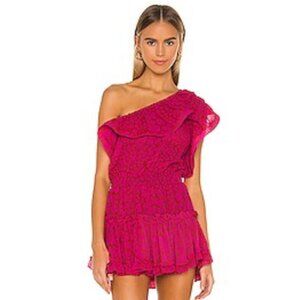 NWT New MISA Revolve Dress Josefine Mini Pink Giraffe Ruffle One Shoulder Sz XS
